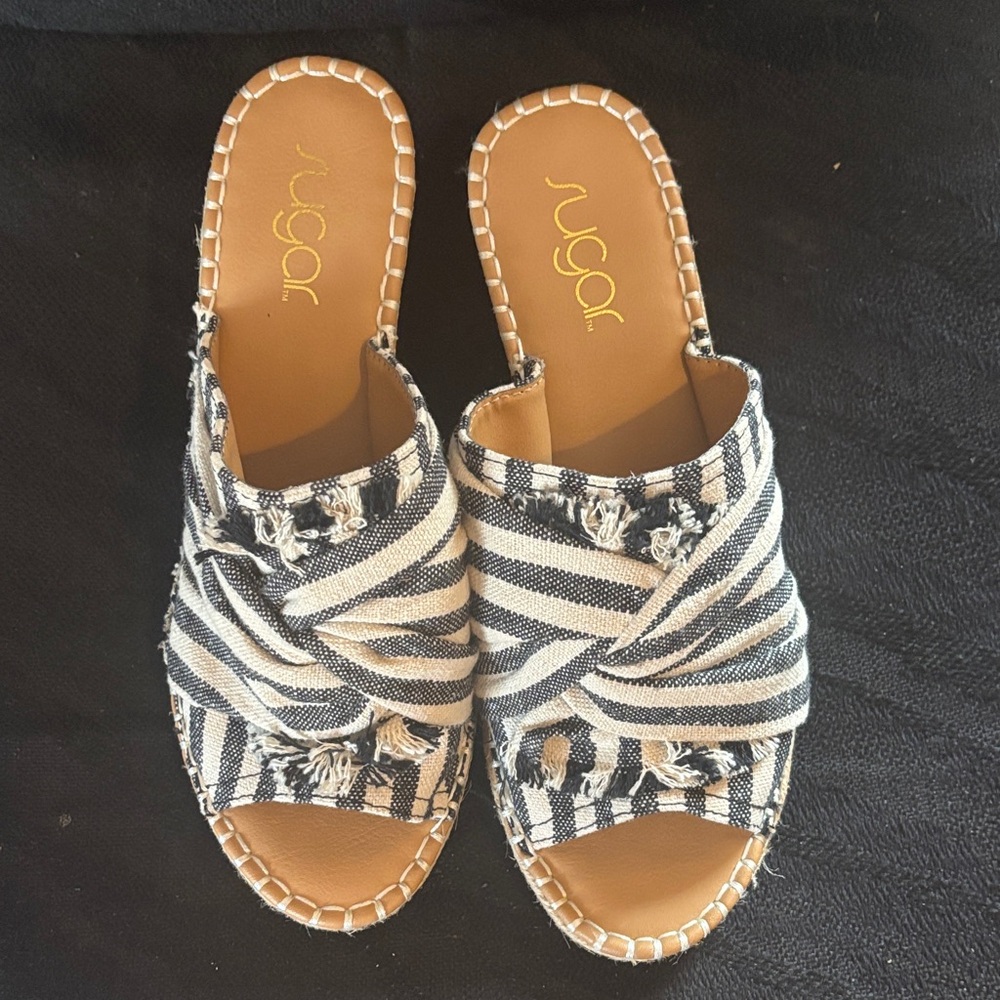 Sugar Striped Black and Cream Women's Sandals